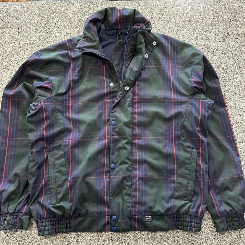 Vintage ProQuip Gore-Tex Waterproof Jacket Mens M Green Plaid Snap Zip